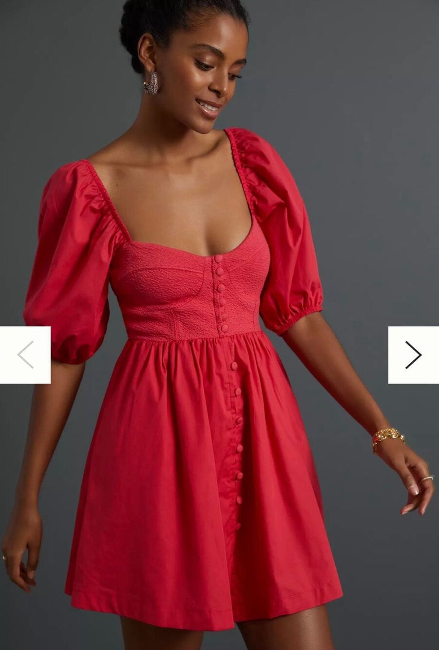 Maeve Anthropologie Red Smocked Puff Sleeve Mini Dress XL Petite NWT